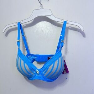 Betsey Johnson Bright Blue Sheer Stripe Underwire Bra